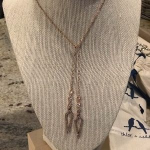 Rose Gold long necklace wi. crystal danglers